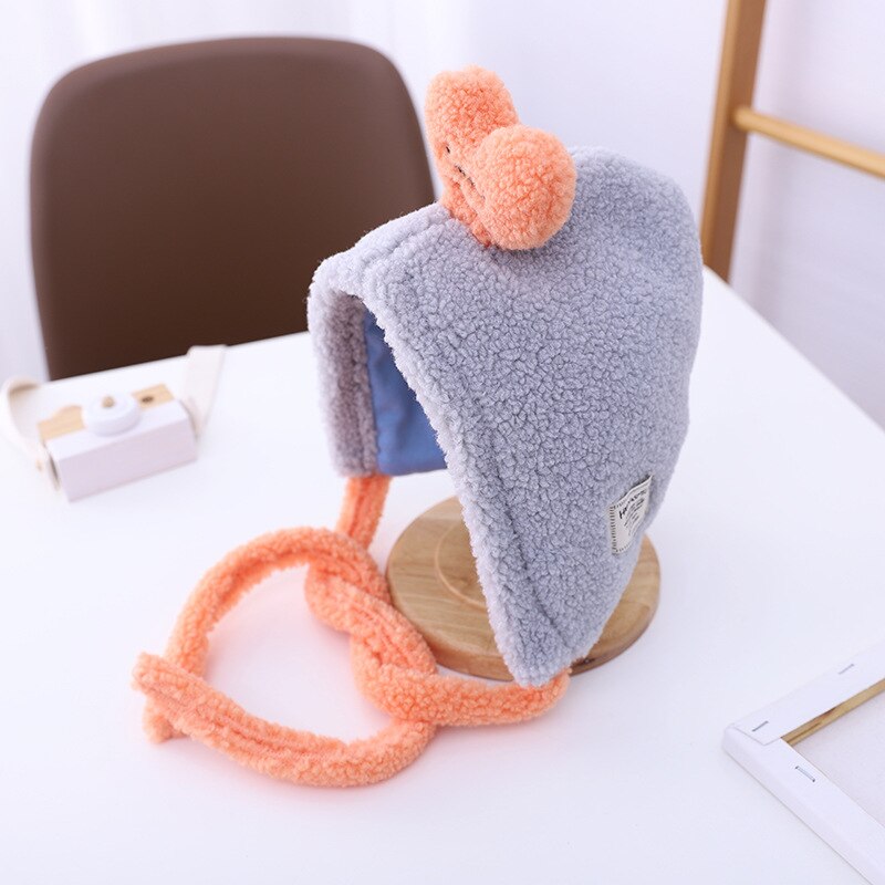 Girl's hat autumn winter ear cap children's scarf hat set foreign style baby lamb cashmere love tie up hat kids hats: 8