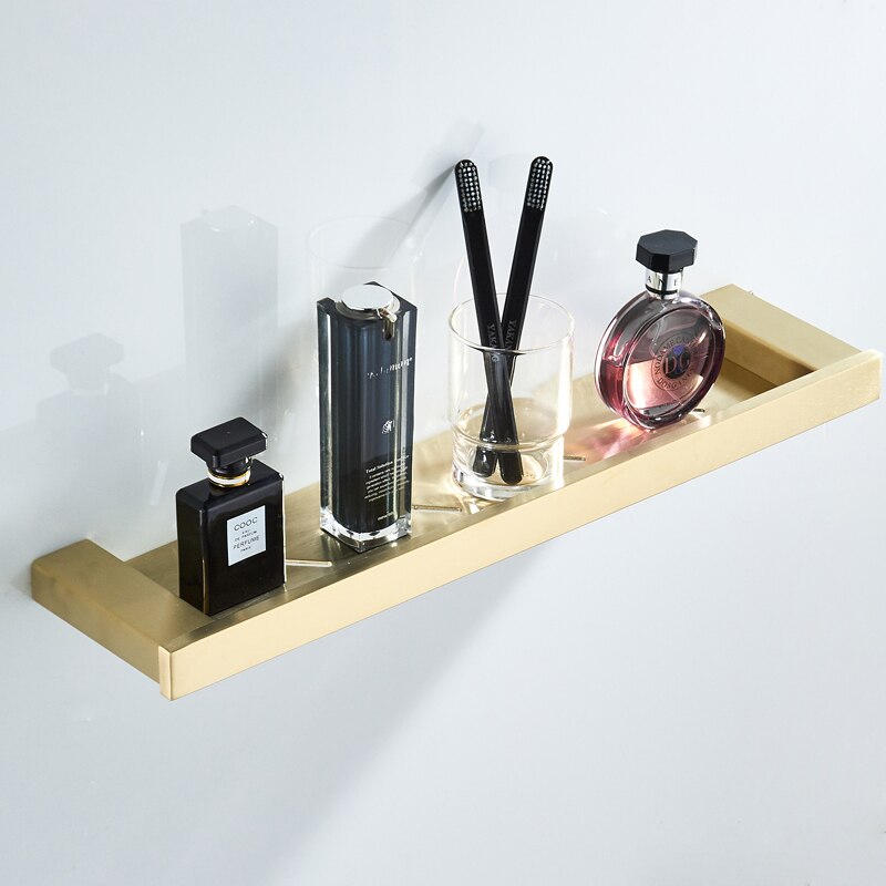 Double porte-serviettes mural en acier inoxydable, accessoires de salle de bains carrés en or brossé, porte-papier hygiénique moderne pour brosse de toilette: bathroom shelf