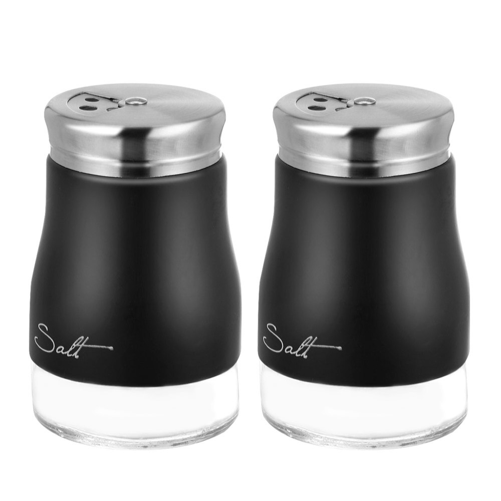 2Pcs Stainless Steel Lid Seasoning Bottle Pepper Salt Shaker kitchen seasoning shaker Kitchen Supply: Black