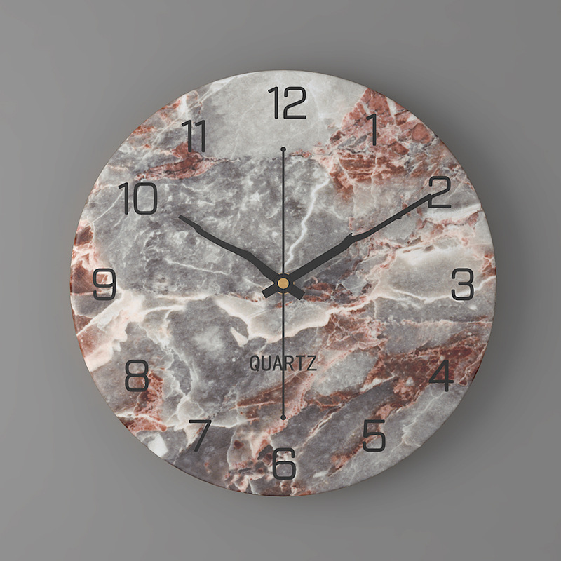 Imitation Marble Clock European Style Home Living Room Wall Clock Bedroom 30cm Metal Digital Clock: 05 Metal