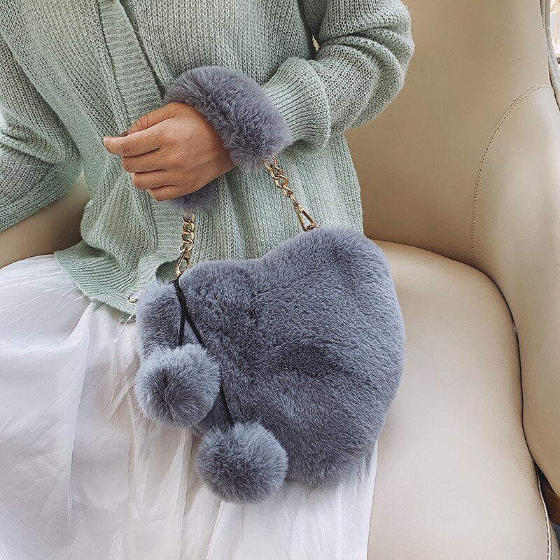 Schattige, schattige nepbont meisjes handtassen crossbody tassen voor vrouwen zachte pluche dames schoudertassen dames handtassen