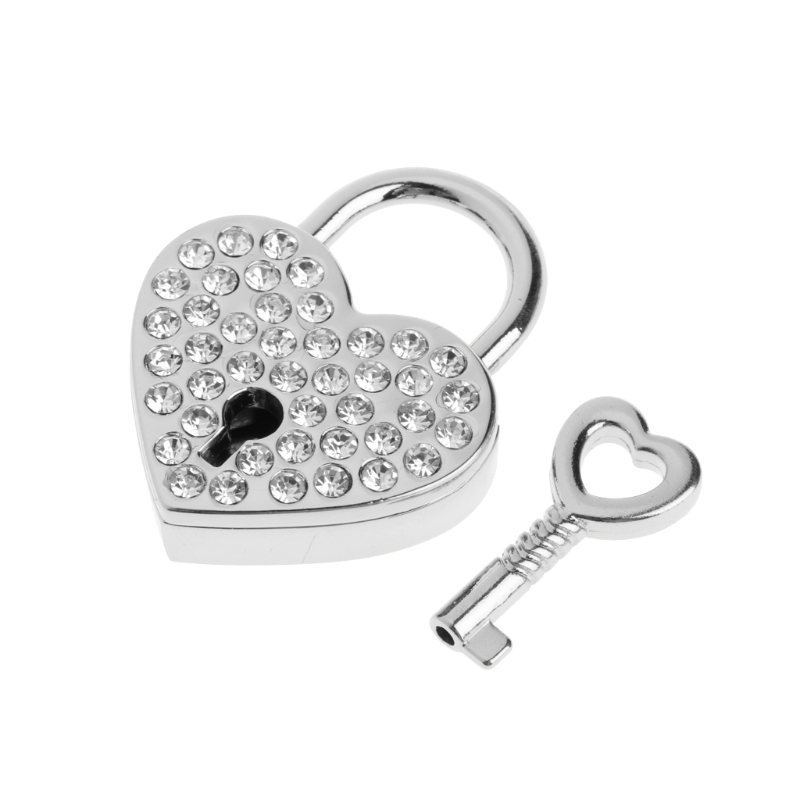 10Styles Diamonds Heart Shape Vintage Old Antique Style Mini Archaize Padlocks Key Lock with key: Silver
