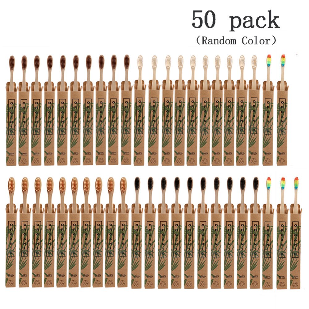 50pcs Natural Bamboo Toothbrush Wood Toothbrushes Soft Bristles Capitellum Fiber Teeth brush Eco-Friendly Oral Tooth Care: Multi-color