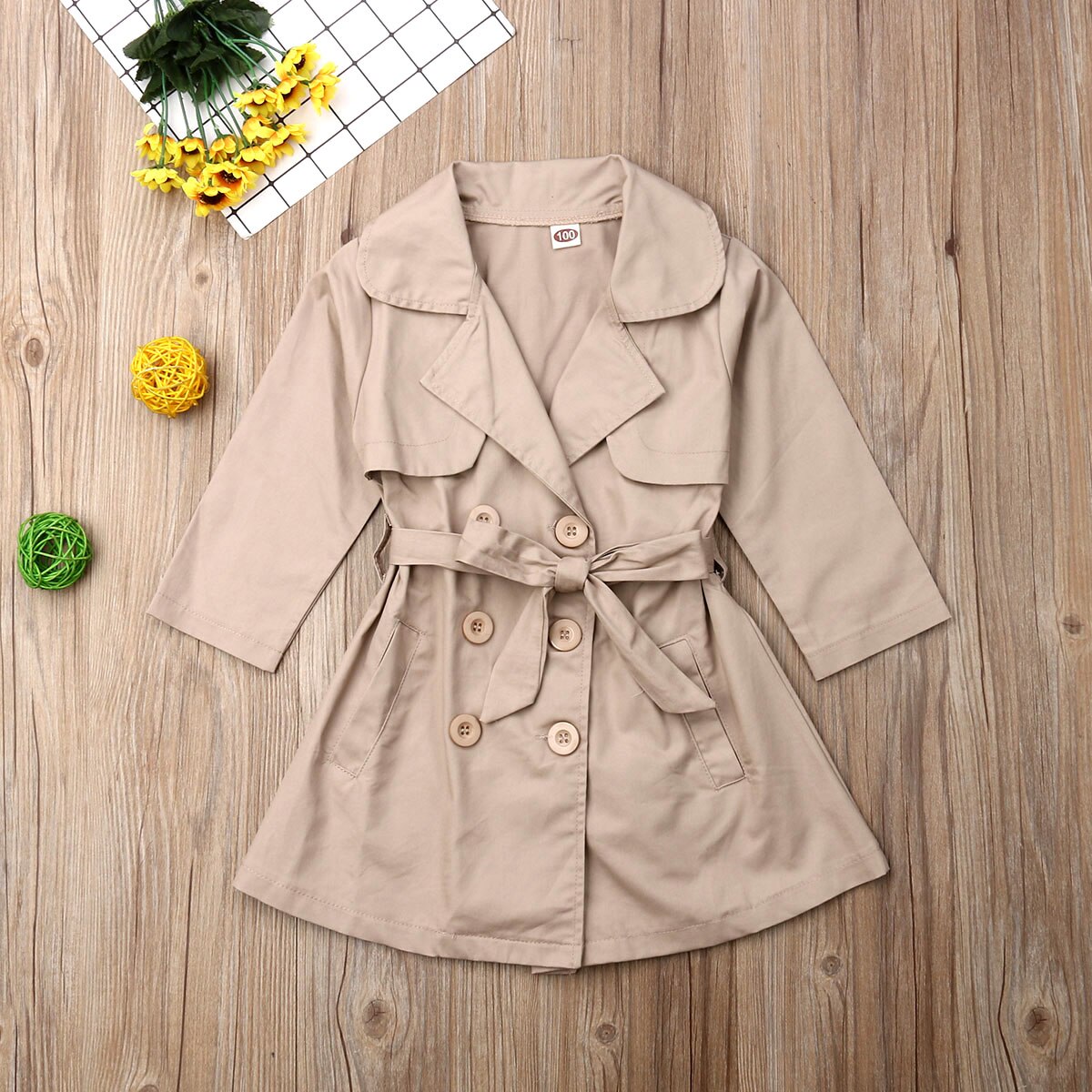 Children Girl Autumn Trench Coat Long Sleeve Outerwear Double Breasted Kids Girl Jacket