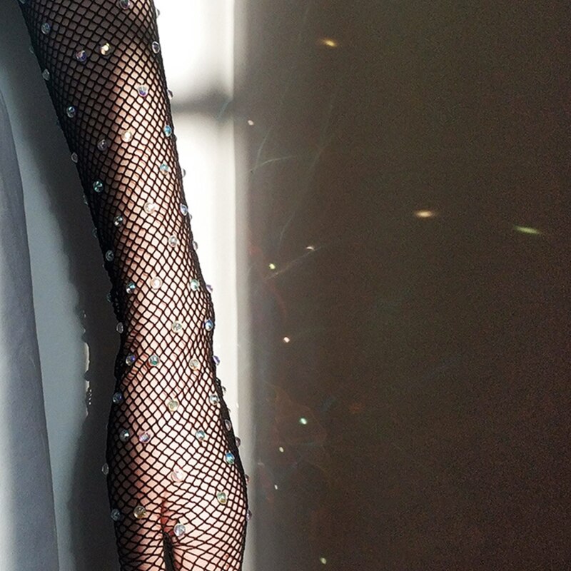 Gants résille noirs à manches longues en dentelle transparente, Sexy, élastique, couleur strass, à la , étiquette de mariée, 101A