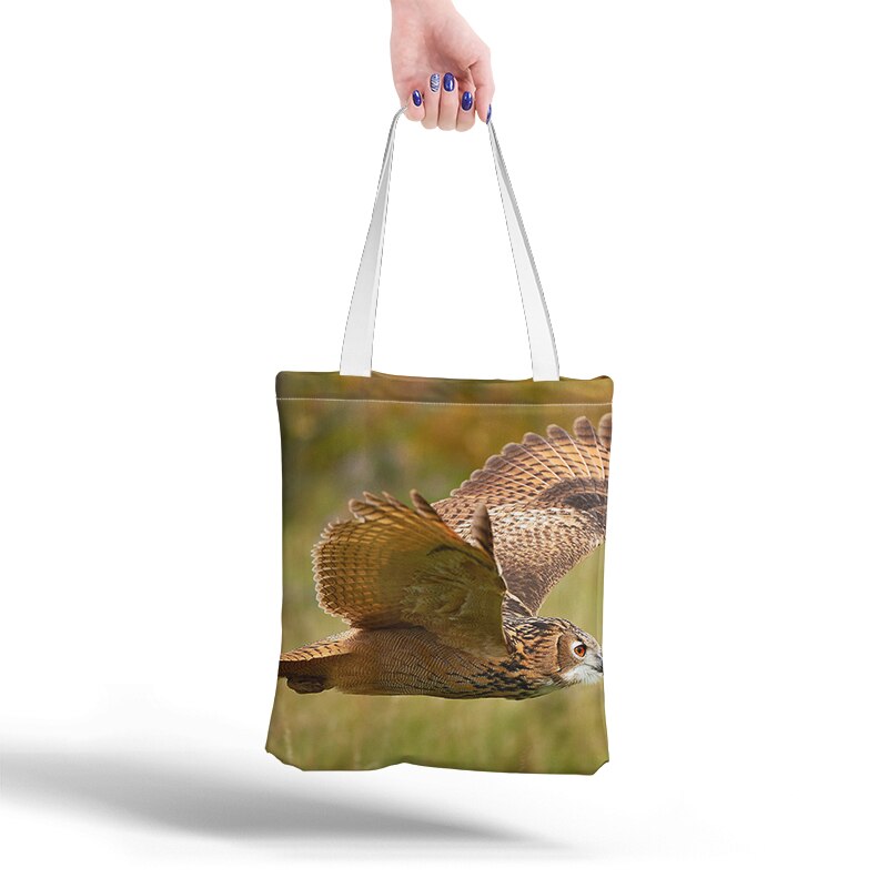 Sød ugleprint mulepose til kvinder skuldertaske linned febrisk afslappet tote genanvendelig indkøbstaske sammenfoldelig strandtaske borsetta: Stil 3