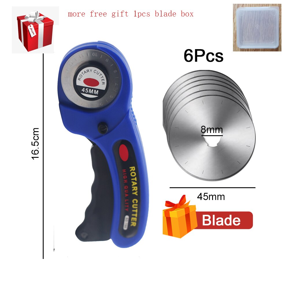 LeatherCraft 45mm Rotary Cutter Leather Cutting Tool Fabric Cutter Circular Blade DIY Patchwork Sewing Quilting Fit Olfa Cut: BLUE WITH 6BLADES