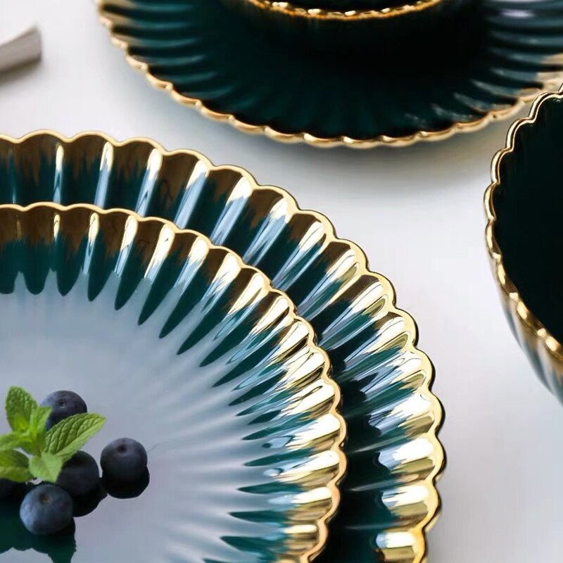 Green tableware set plate food plate salad soup bowl plate bowl set leaf plate dinner plate sets dinnerware set plates dishes