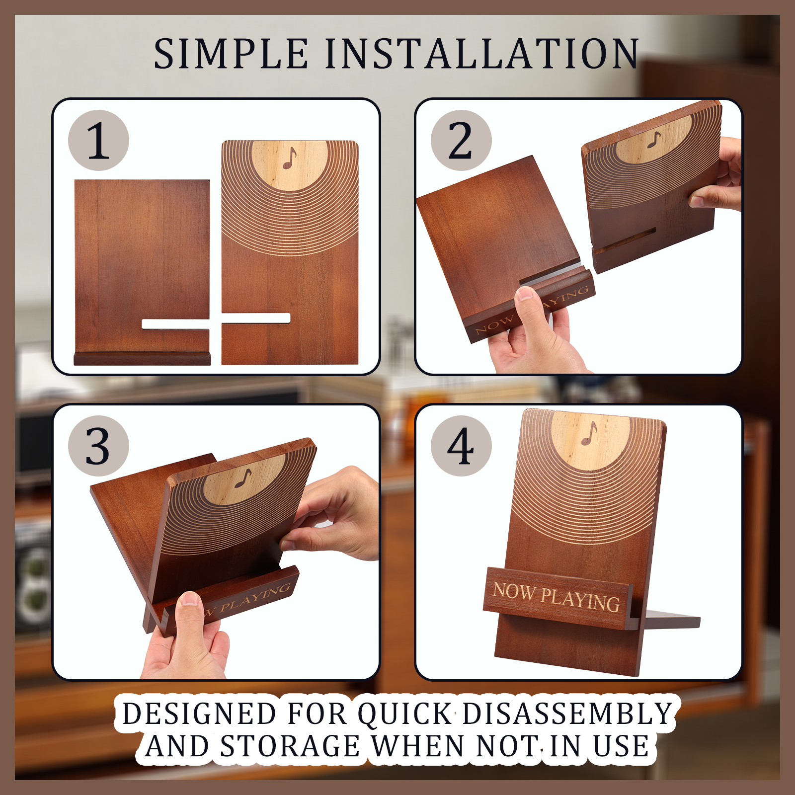 Vinylpladeholder i træ, vintage pladeholder, pladeholderdisplay til lp-entusiaster