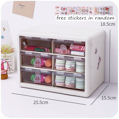 Ph.D Kawaii White/Pink 9 Grid ABS Drawer Desktop Organizer Desk Storage Box Free Sticker School Stationery Accessories: big  white