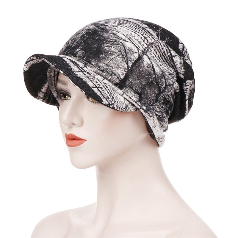Wide Brim Sun Hat Cotton Hat Hijab Turban Head Wrap Hair Loss Chemo Cap Headscarf Wraps Cover Visor Cap For Women: black