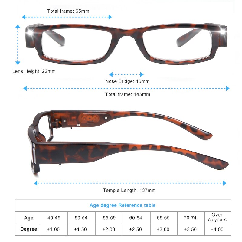 2pcs Reading Glasses with Lights Blue Light Blocking Readers with LED Lighted Reading Eyeglasses Unisex