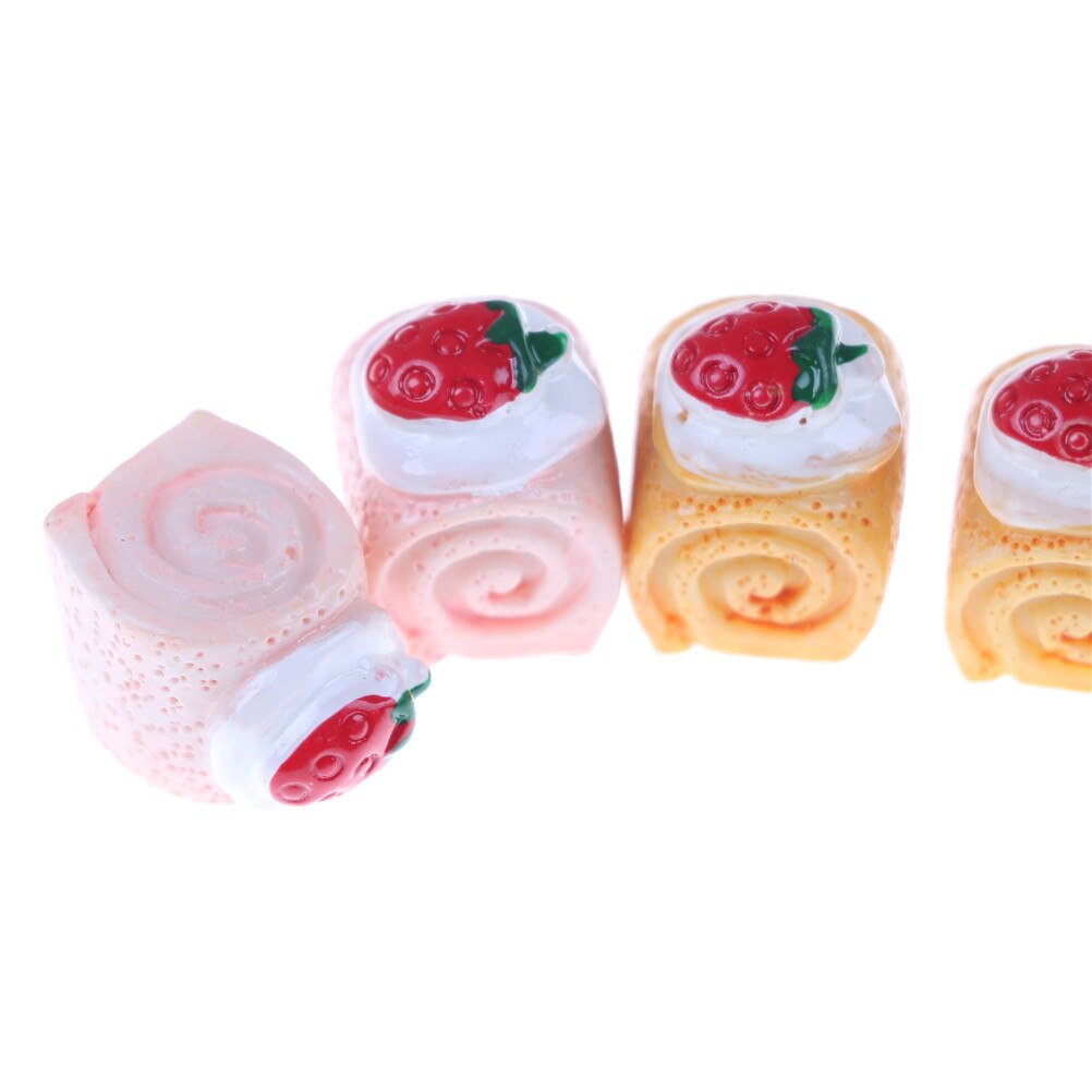 5pcs Resin Strawberry Cake, Adorable Miniature Cakes, Resin Cabochons for Phone Decoration, DIY Crafts Making