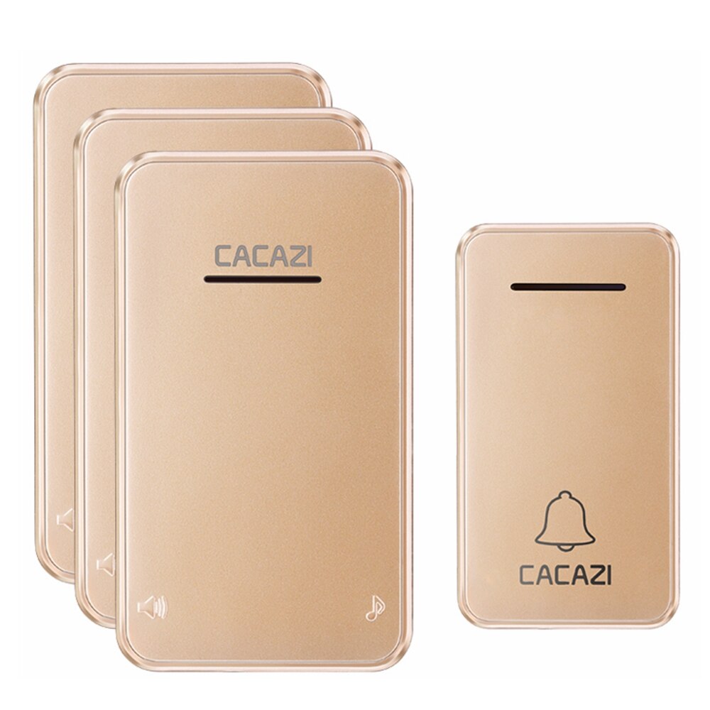 CACAZI – sonnette sans fil auto-alimentée, carillon, prise US/EU, 1/2 boutons, 1/2 récepteurs, sans batterie: 1 button 3 receiver / EU