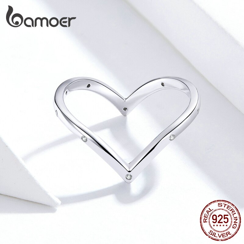 Bamoer GXR622 925 Sterling Silber Herz bilden Liebe Ring für Frauen Jahrestag Hochzeit Versprechen Sommer Silber Schmuck Größe 6 7 8