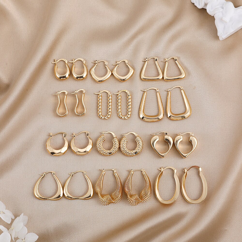 Eenvoudige mode goud kleur verzilverd geometrische grote ronde clip oorbellen for vrouwen mode grote holle oor clip sieraden (Metal Color : 13