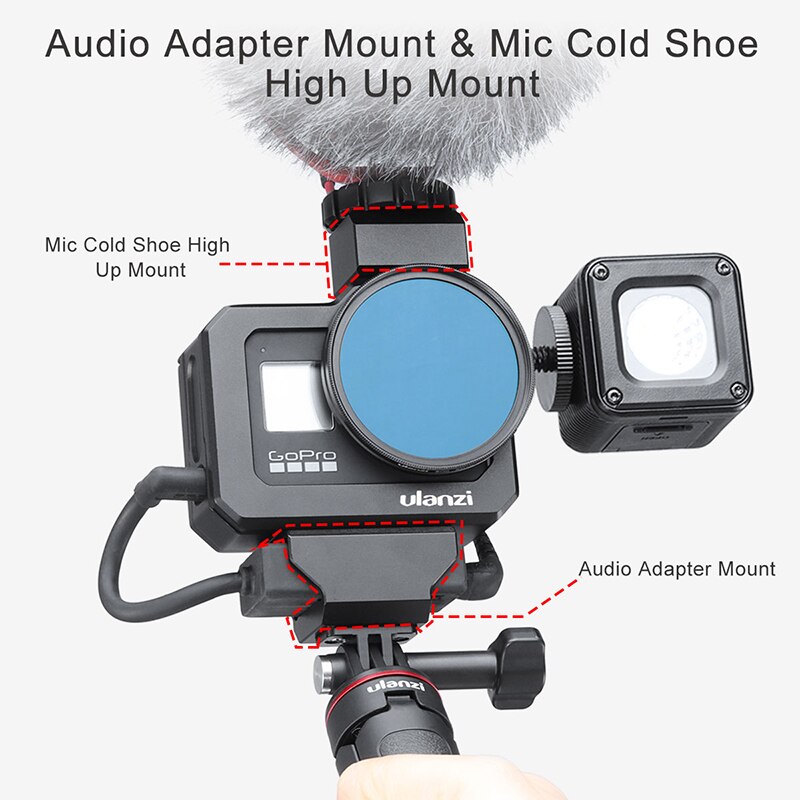 Ulanzi GoPro8 Metalen Vlog Kooi Voor Led Mic Dual Cold Shoe Adapter Mount 52 Mm Filter Adapter Voor Gopro Hero 8 Zwarte Camera