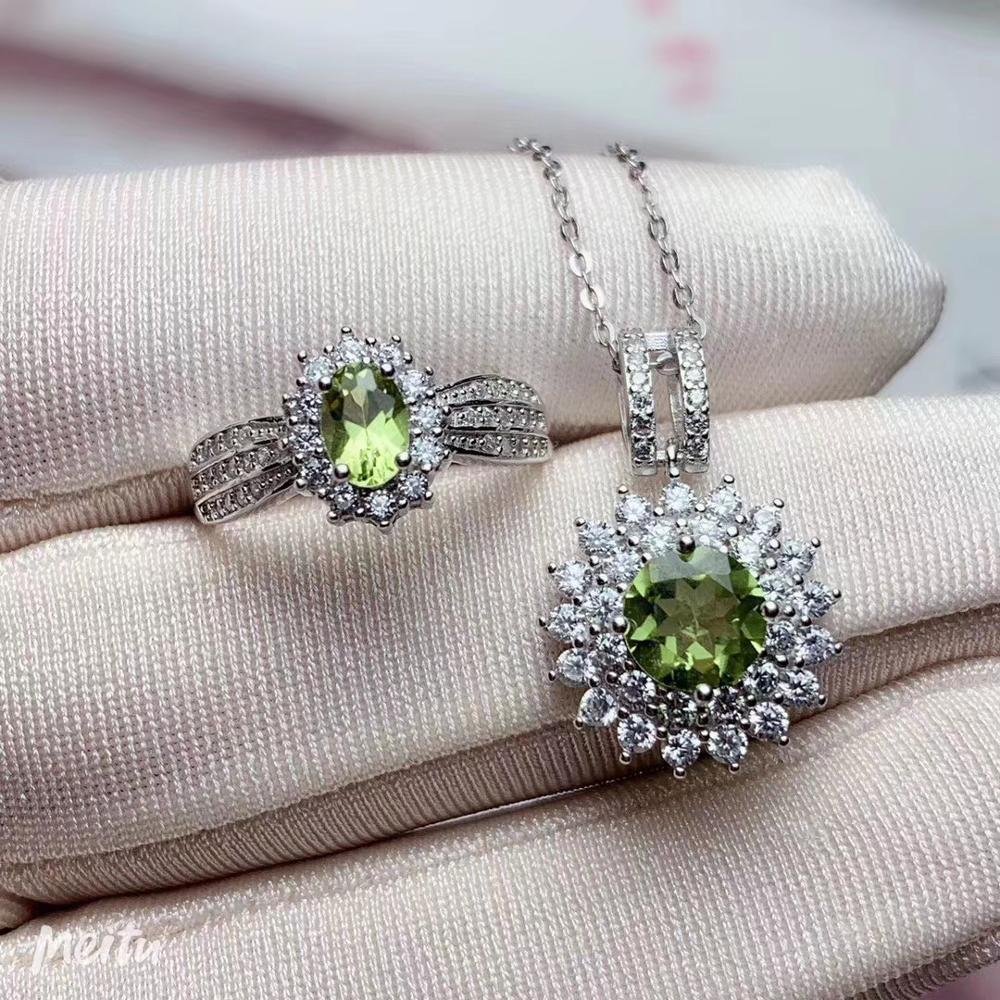 KJJEAXCMY Gioielleria Raffinata 925 sterlina argento intarsiato peridoto naturale Femminile anello del pendente di lusso impostato supporto di Rilevamento