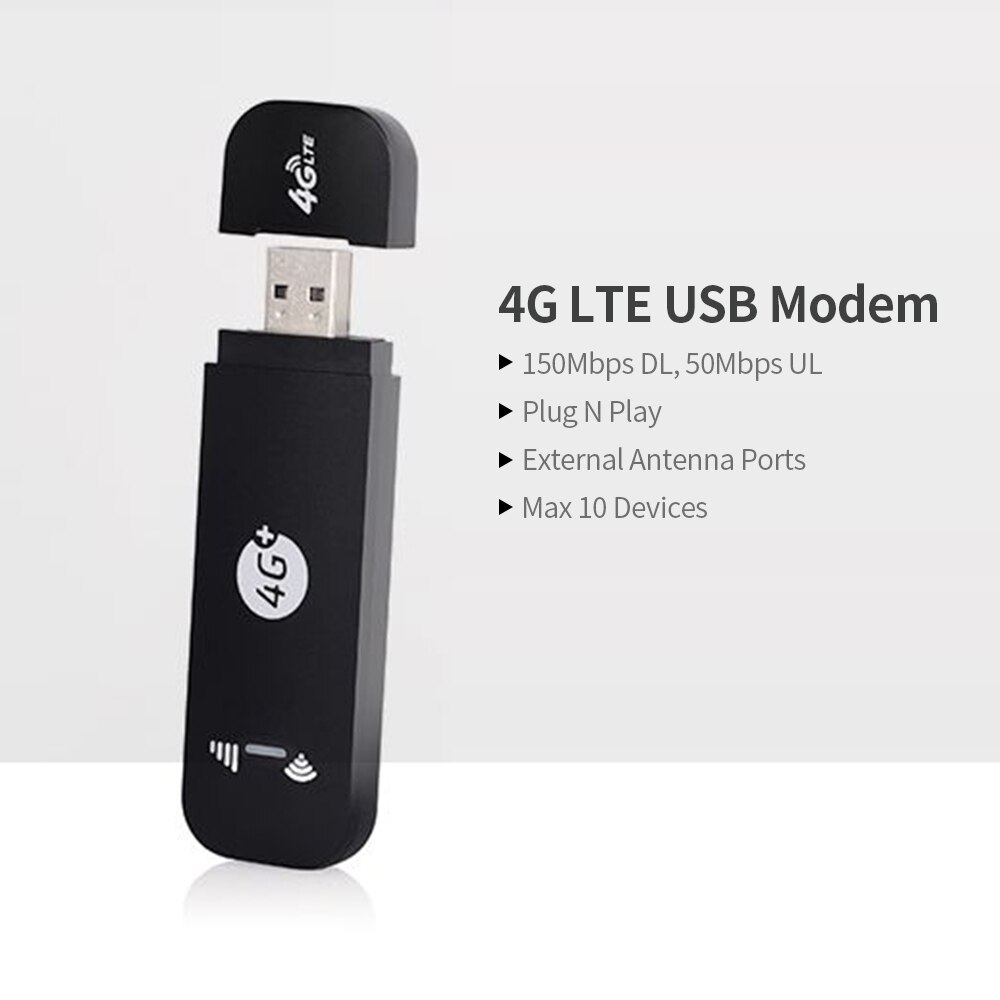 4G LTE USB Modem Mobile WiFi Hotspot with SIM Card Slot 150Mbps DL 50Mbps UL Max 10 Devices External Antenna Ports US/EU Version