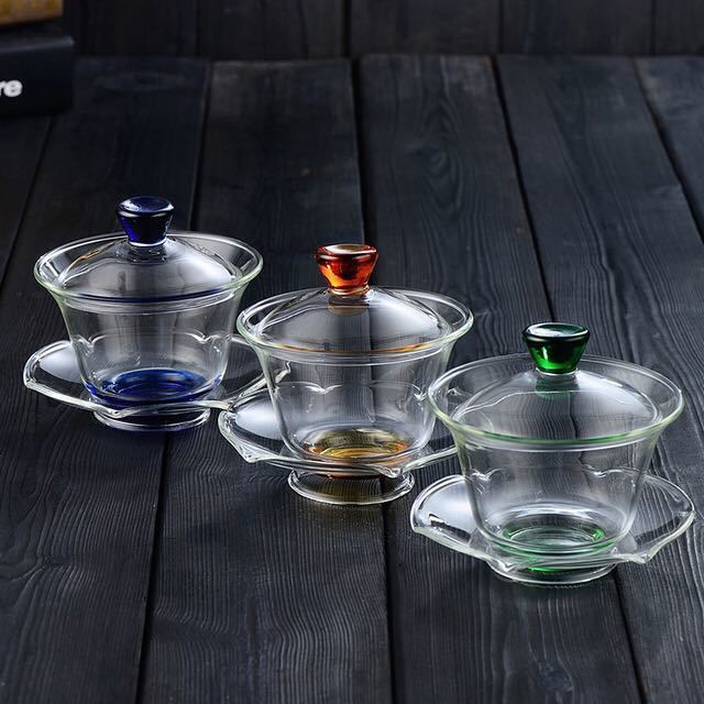 Heat Resistant Glass Tea Tureen Transparent Bowl Cup Dish Set Household Teaware