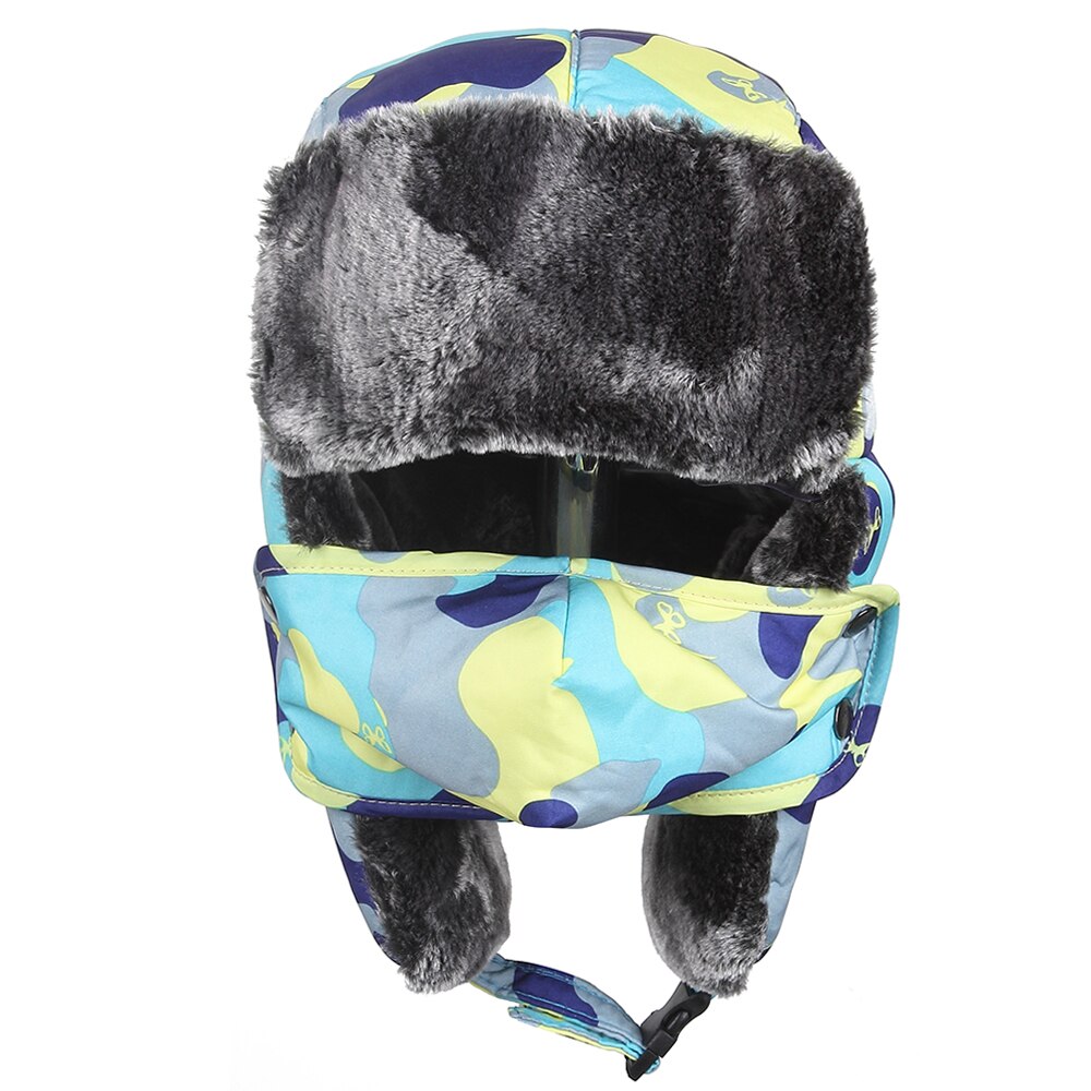 Winter Kids Children Multicolor Butterfly Camo Camouflage Fur Trapper Hats With Masks For Boys Girls