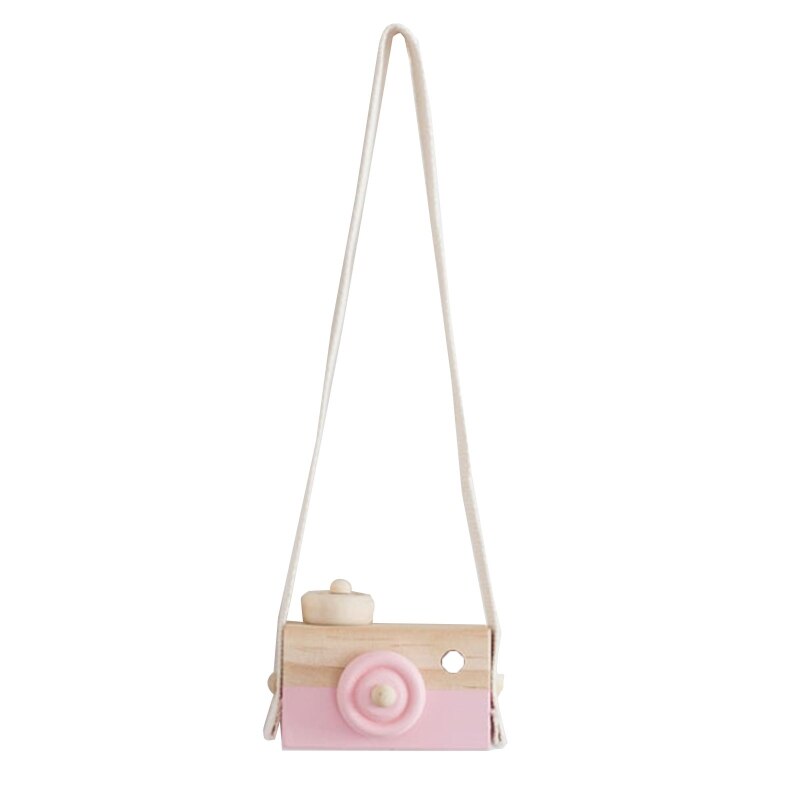 Pine Wooden Camera Mini Play Wooden Camera Toy Handmade Cute Wooden Camera Boys Girls Neck Hanging Camera Portable: Pink