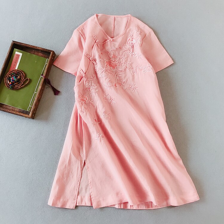 chinese dress cheongsam qipao cheongsam modern embroidery cheongsam linen dresses qipao oriental cheongsam dress: color1