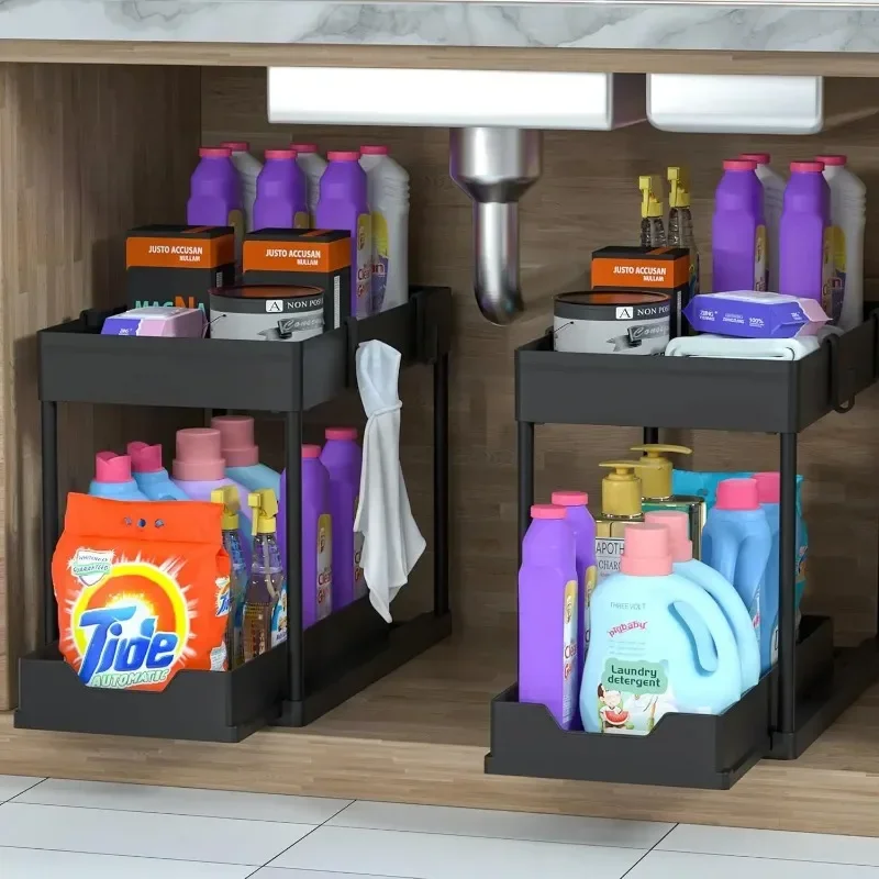 Keukenopslag onder gootsteen organisator 2-laags uittrekbare multifunctionele lade plank organisator badkamer desktop kast rek
