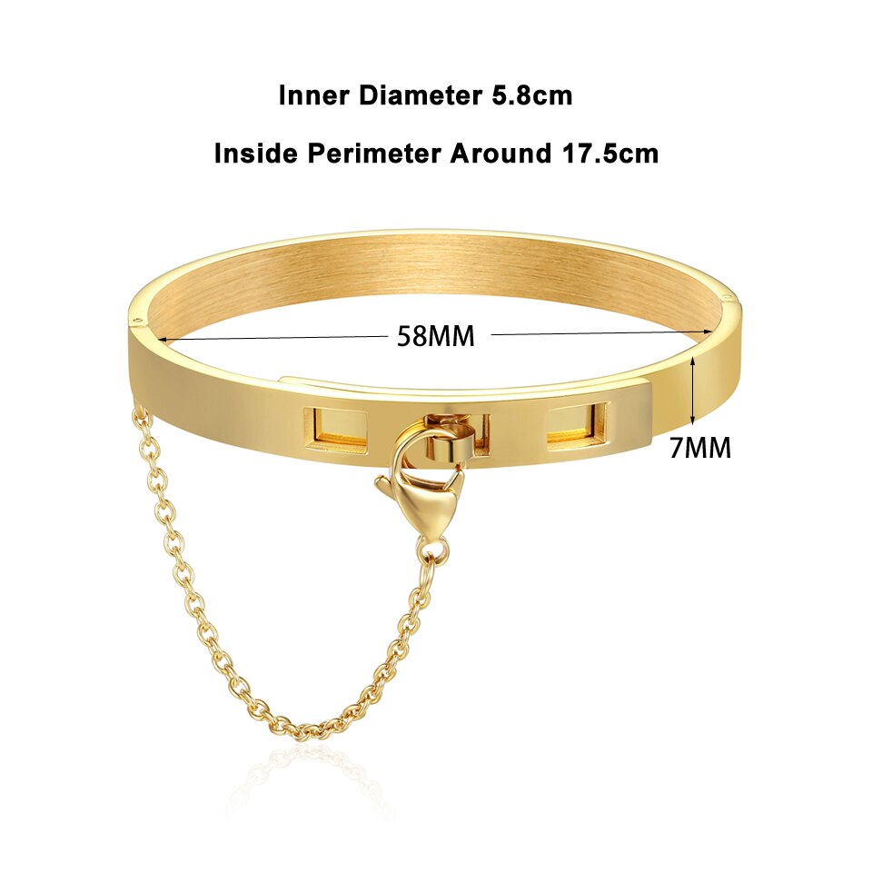 Gold Color Bangle Bracelet For Women Safety Chain Cuff Bracelet Noeud armband Bracelets Female Jewelry Bangles