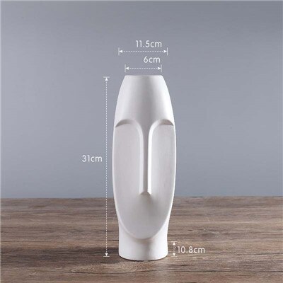 Vase abstrait nordique minimaliste en céramique | Vase noir et blanc pour visage naturel, salon d'exposition , Vase décoratif en forme de tête de Figue: White B-31CM