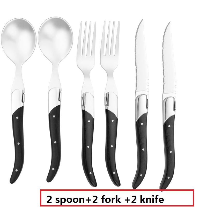 Laguiole Black Wood Knives 6-Piece Black Wooden Handle Steak Knife Fork Spoon set Japanese Wood Cutlery Christmas 8.7 in: Gold