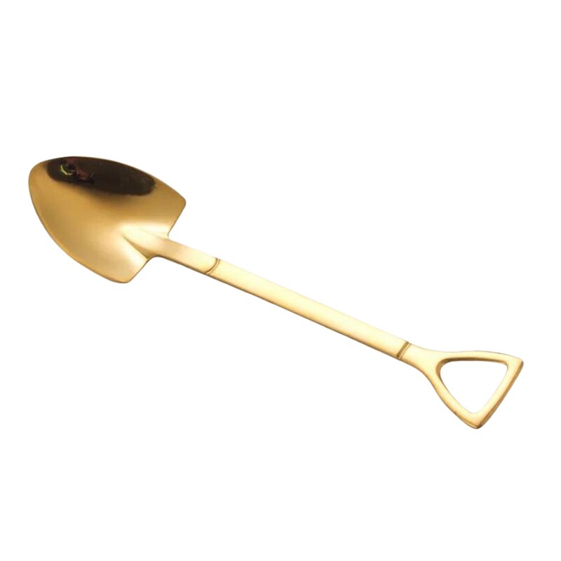 Stainless Steel Spade Dessert Fork Spoon Long Handle Coffee Spoon Teaspoon Stirring Spoon Tableware: Golden-spoon