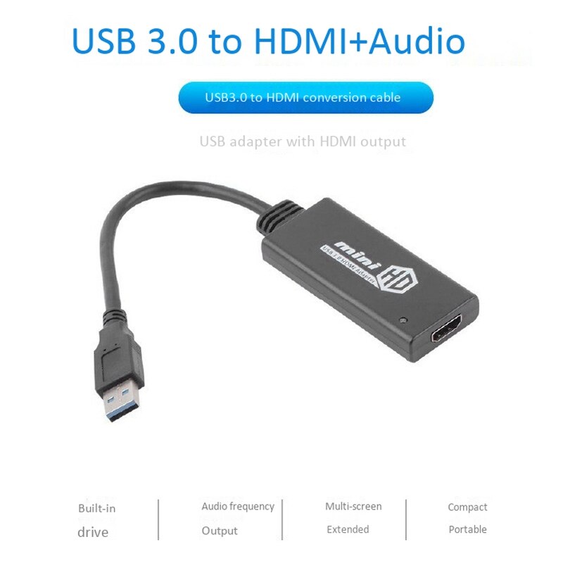 USB3.0 Naar Hdmi Converter Met O Usb Adapter 1080P Hd Geschikt Voor Tv, Monitor, Projector