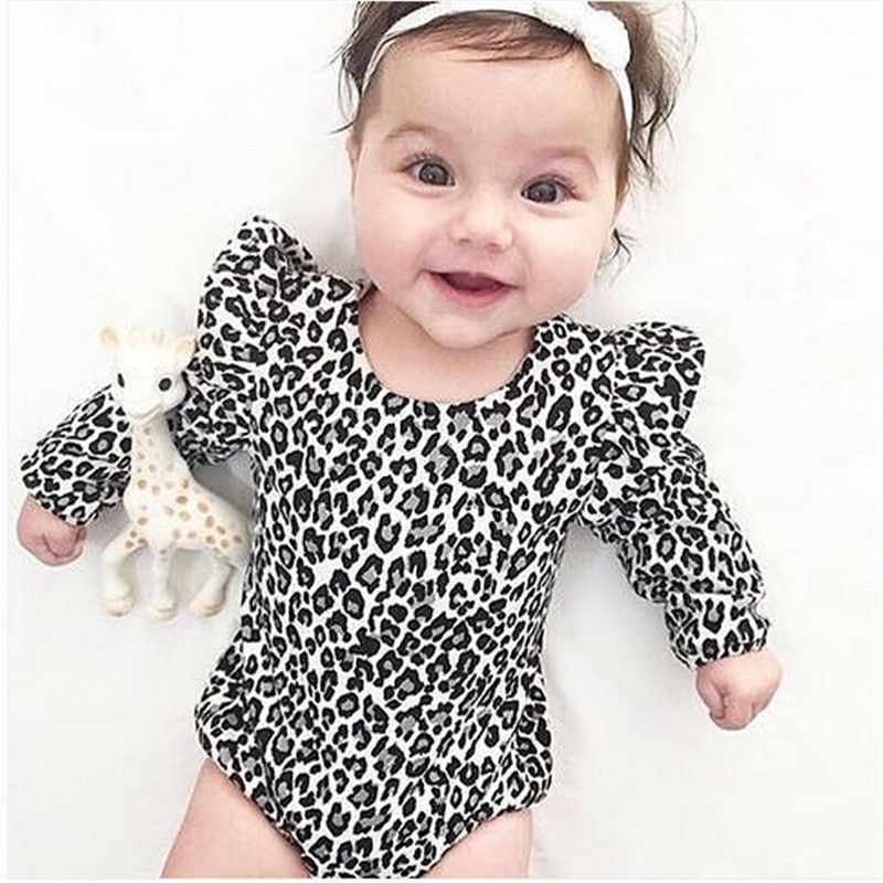 Leopardo impressão infantil roupas recém-nascidas do bebê menina bodysuit algodão macacão de manga longa macacão do bebê menino bodysuits