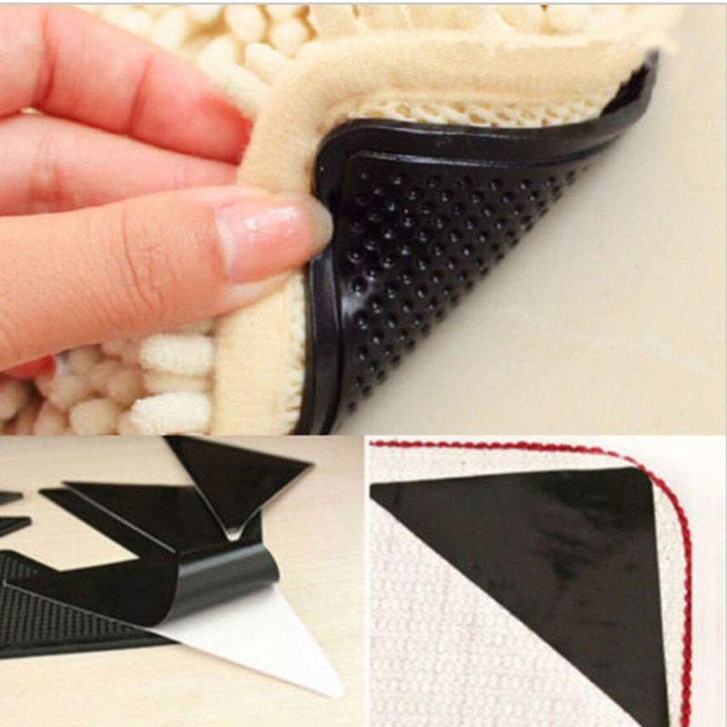 4 Stuks Thuis Vloerkleed Tapijt Mat Grijpers Zelfklevende Anti Slip Tri Sticker Herbruikbare Wasbare Siliconen Grip Sticker pads