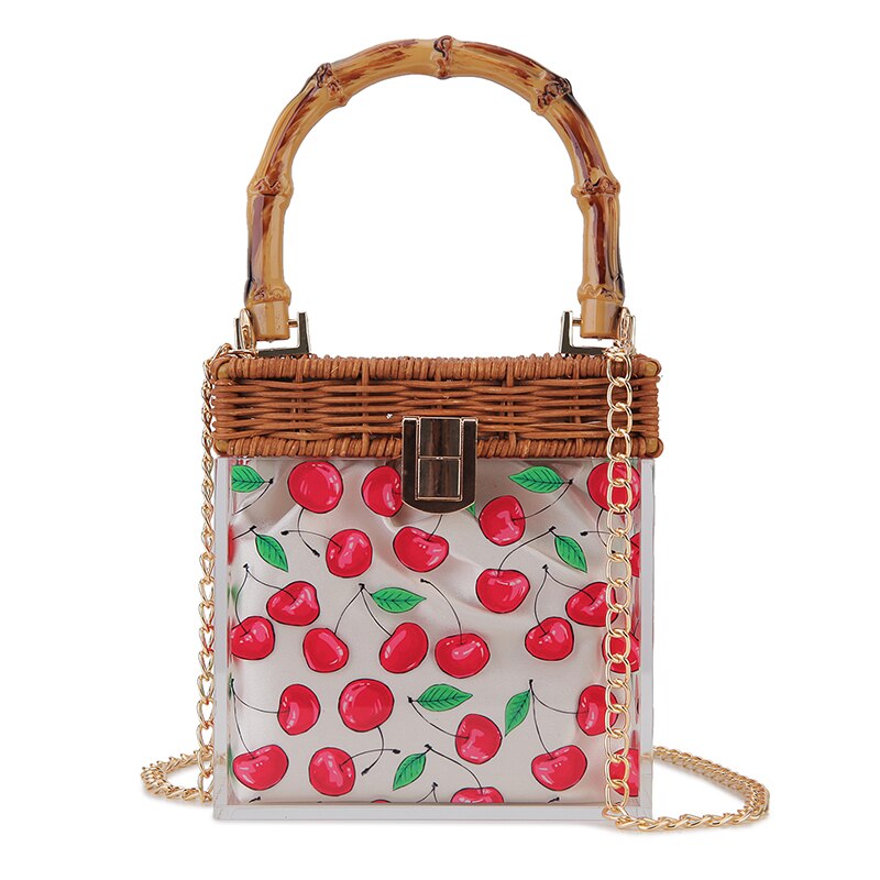 Clear Acrylic Flower Pattern Purses and Handbags for Women Bamboo Handle Party Clutch Evening Bag Chain Shoulder Bag: E