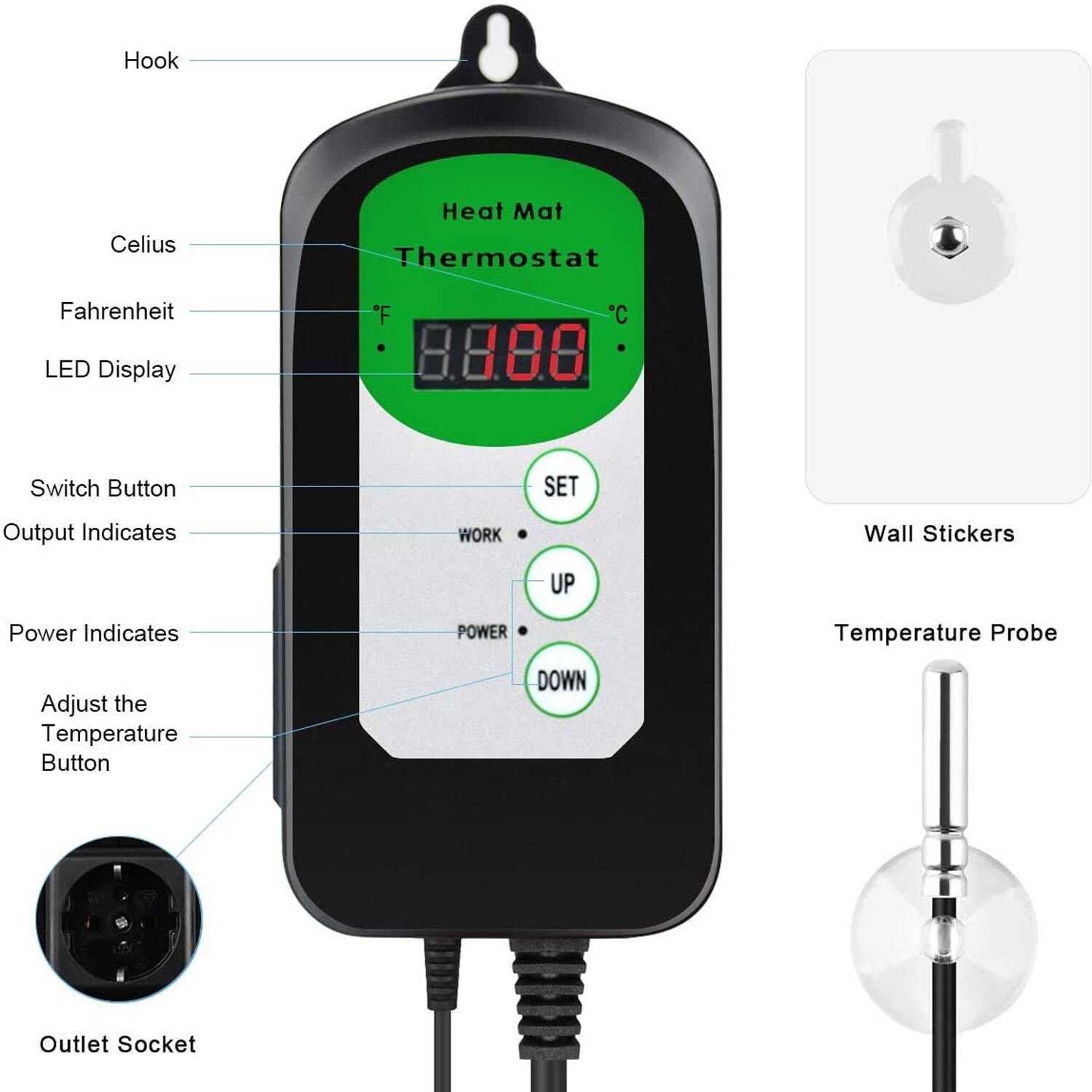 Digital Temperature Control Sensor Regulator Heating Plant Reptile Temperature Control Instrument Temperature Controller Heating