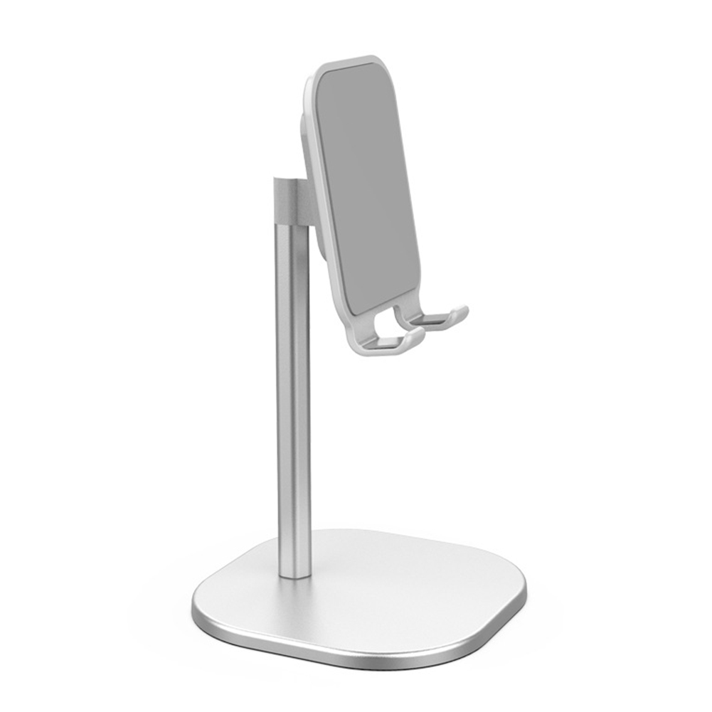 Smartphone-ständer für den schreibtisch, aluminiumlegierung, verstellbarer tischständerhalter für telefon/tablet, ergonomische gummibasis, rutschfest: Langer abschnitt weiß