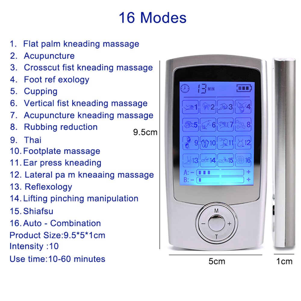 16 modus Dual Ausgang Digitale Elektronische Impuls Massagegerät ems Muskel Stimulator Schmerzen Linderung Maschine elektro Therapie Körper Massage