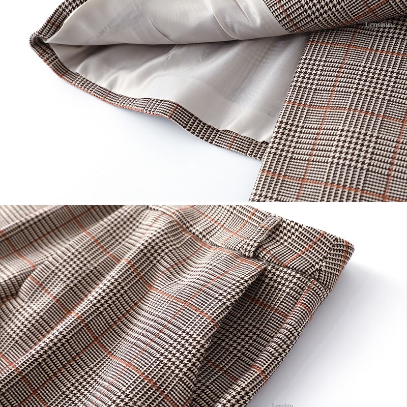 Lenshin 2 pièces ensemble Plaid formel pantalon costume Blazer bureau dame conçoit des femmes veste souple et cheville longueur pantalon