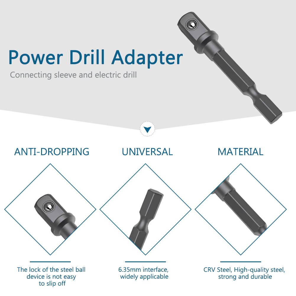 3pcs/set 7-19mm Home Universal Ratchet Socket Metric Wrench Multi-function Power Drill Adapter 105 Degree Portable Repair Metal