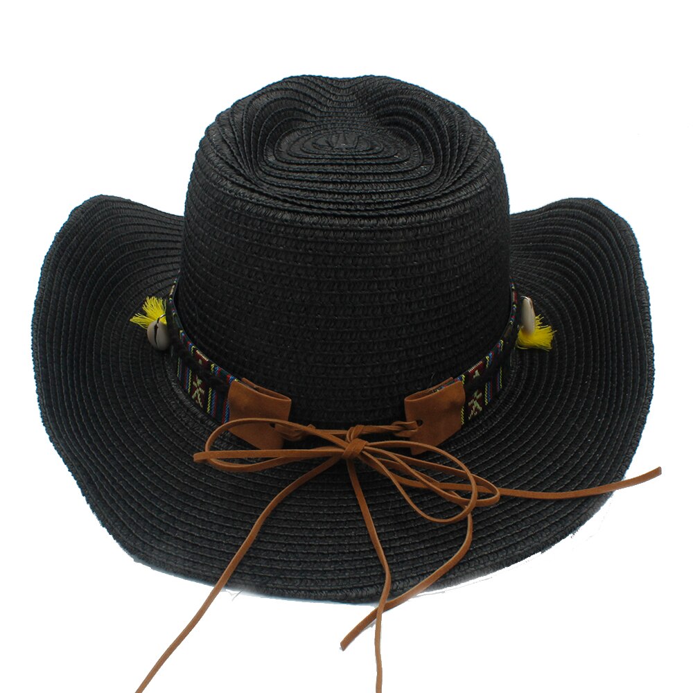 Kvinder sommer halm vestlige cowboy hat med roll up bred kant dame jazz sombrero hombre cowgirl hat