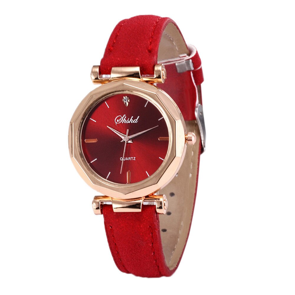 Vrouwen Classic Quartz Horloge Ruit Hoofd Frosted Pu Lederen Band Casual Horloge H5: RD