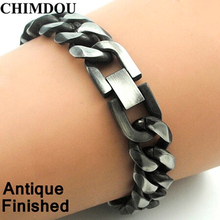 CHIMDOU 21 cm 13mm Coole Edelstahl Pop Punk Rock Stil Runde Kette Link Armband Männer schmuck AB713: 13mm Antique Finish