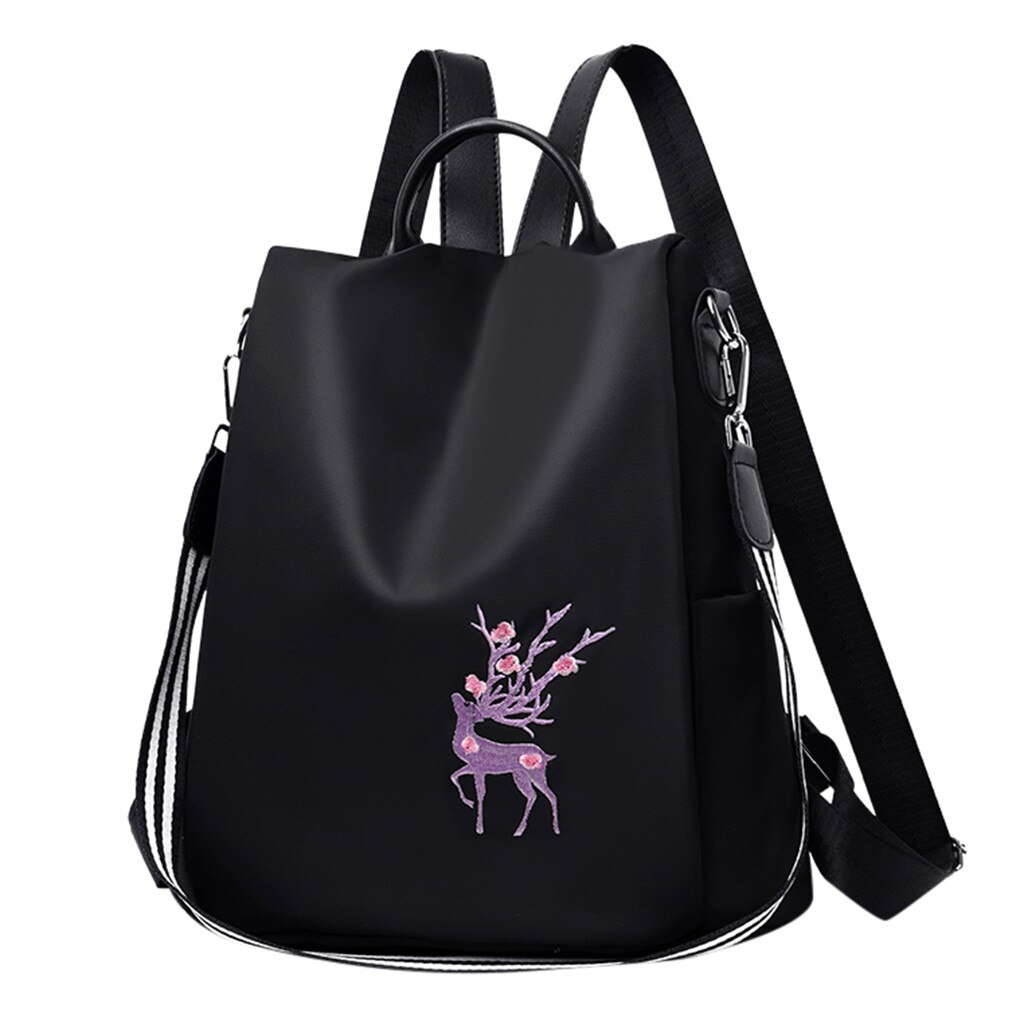 Women Messenger Bag School Backpacks Embroidery Pattern Black Backpacks Vintage Harajuku Nylon Backpack For Women#g30: Purple 