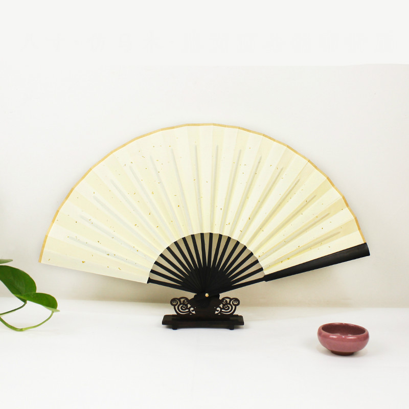 Artist DIY Silk Folding Fans Colorful Bamboo Hand Fan Ventilateur Calligraphy Ink Painting DIY Cloth Fans with Golden Spots: DARK GRAY / 5.7 inches