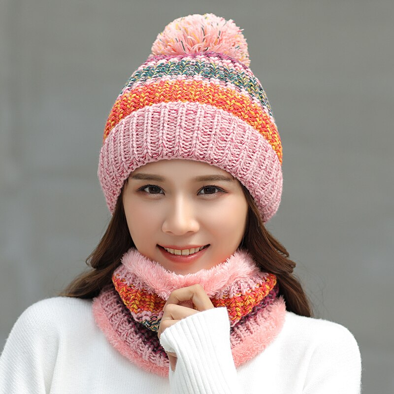 Gorros de invierno para mujer, gorros tejidos a rayas de Color mixto, conjunto de 2 piezas, gorros gruesos y cálidos, gorros, gorros para mujer