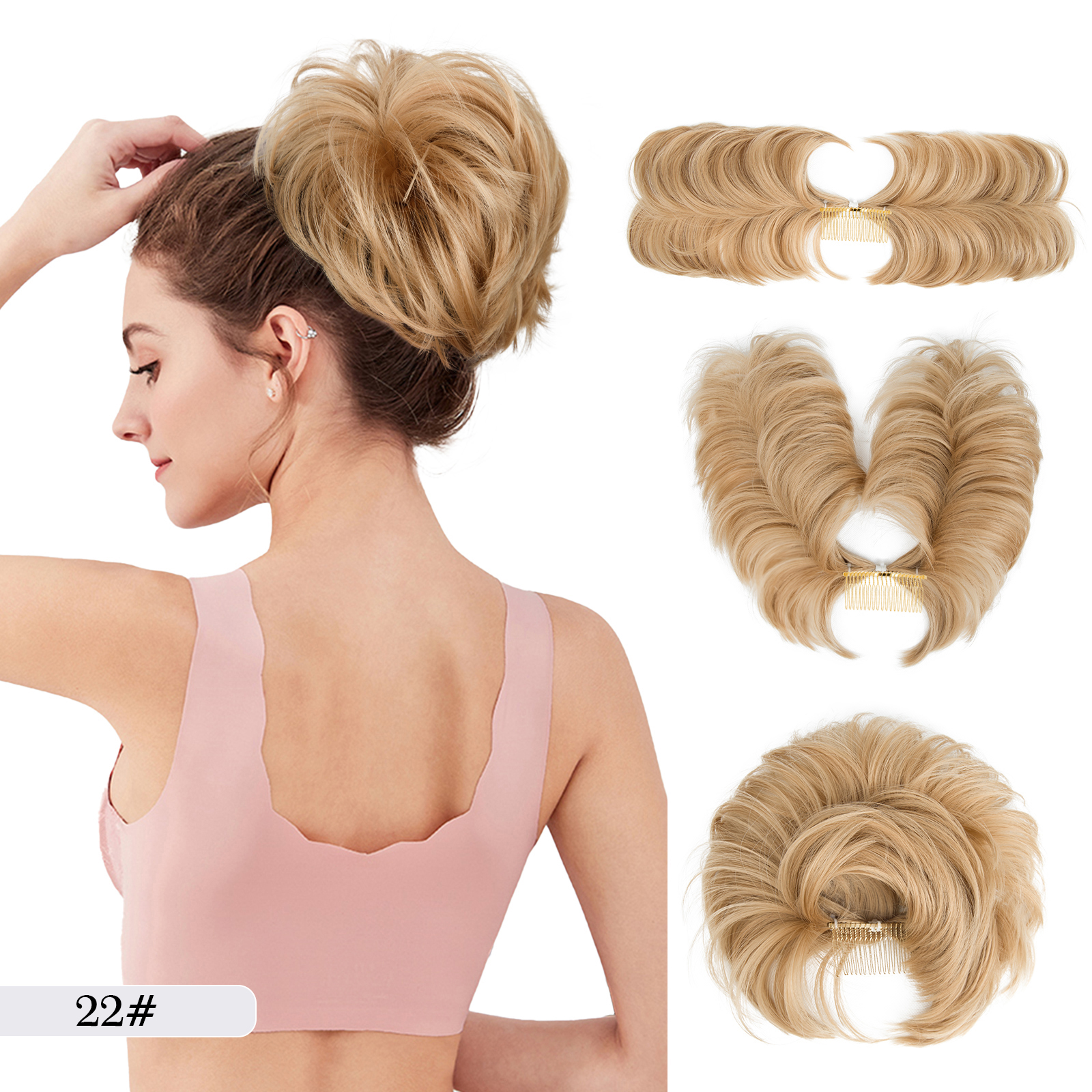 Postiche chignon décoiffé bon marché pour femme, peigne à clipser, court, droit, polyvalent, ébouriffé, facile: T27/30/4