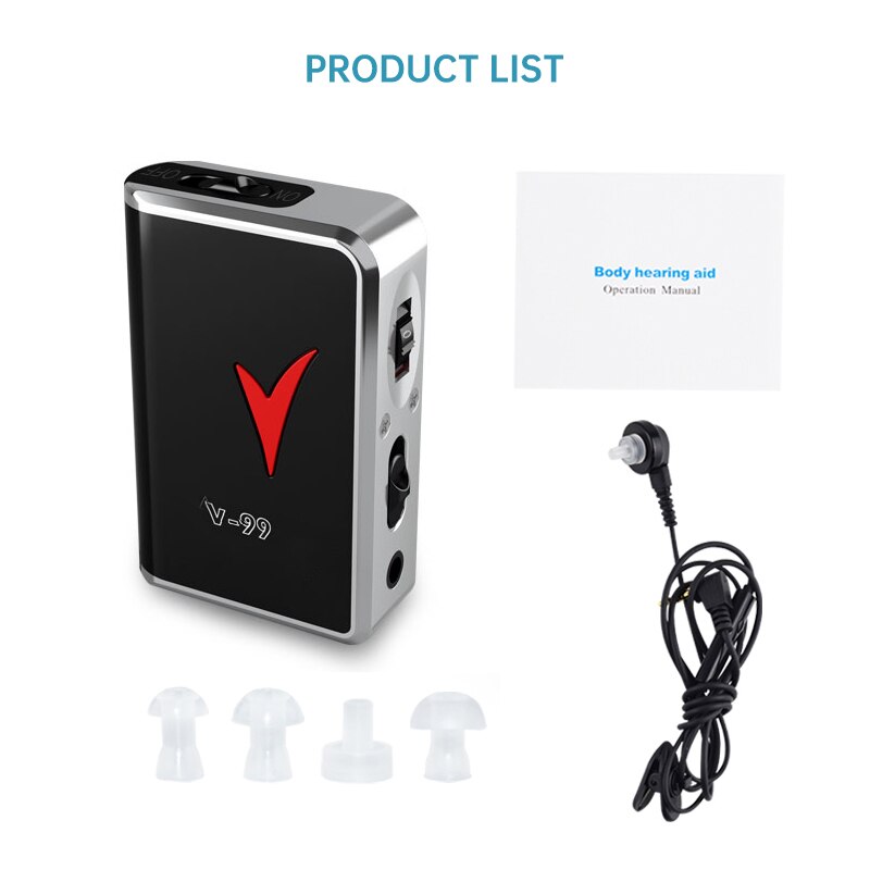 Hearing Aid V-99 Portable Hearing Amplifier Hearing Kit Behind The Ear Sound Amplifier Headphone Two Ear Plugs for The Elderly