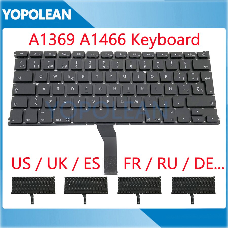 Klawiatura Zamienna US UK Rosyjski Hiszpański Francuski Niemiecki do Macbook Air 13" A1369 A1466